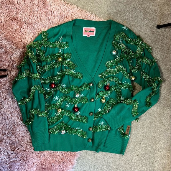 Tipsy Elves- WOMEN'S GAUDY GARLAND UGLY CHRISTMAS CARDIGAN SWEATER & Leggings - Picture 5 of 10